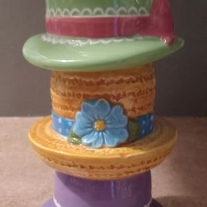 Whimsical Hand Painted Ceramic "Stacked Hat Vase"